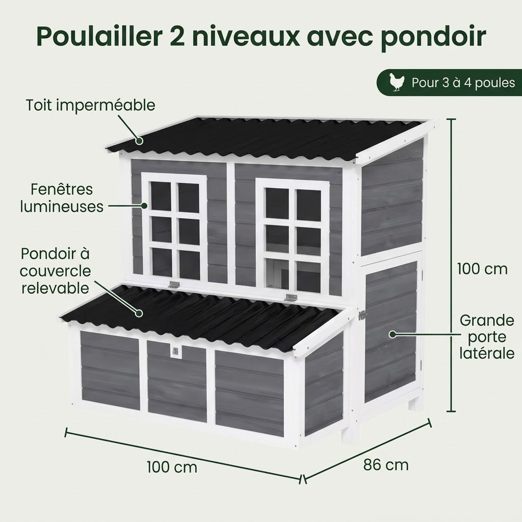 Poulailler 2 niveaux : dimensions et points forts