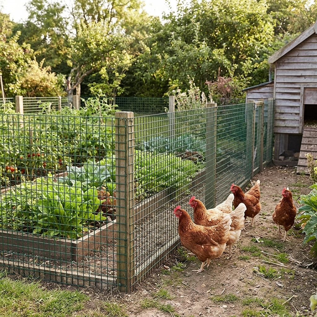 Potager protégé des poules par le grillage vert