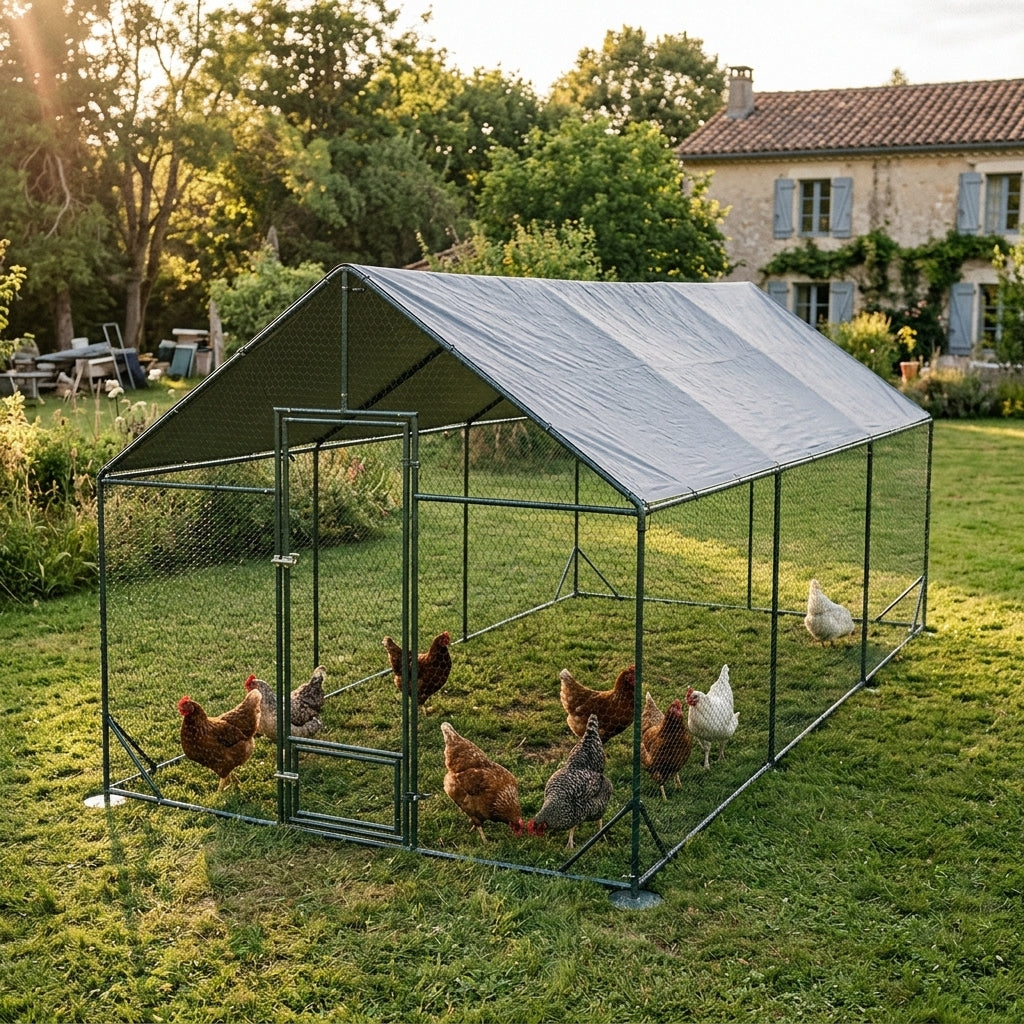 Porte de passage et trappe de l'enclos pour poules