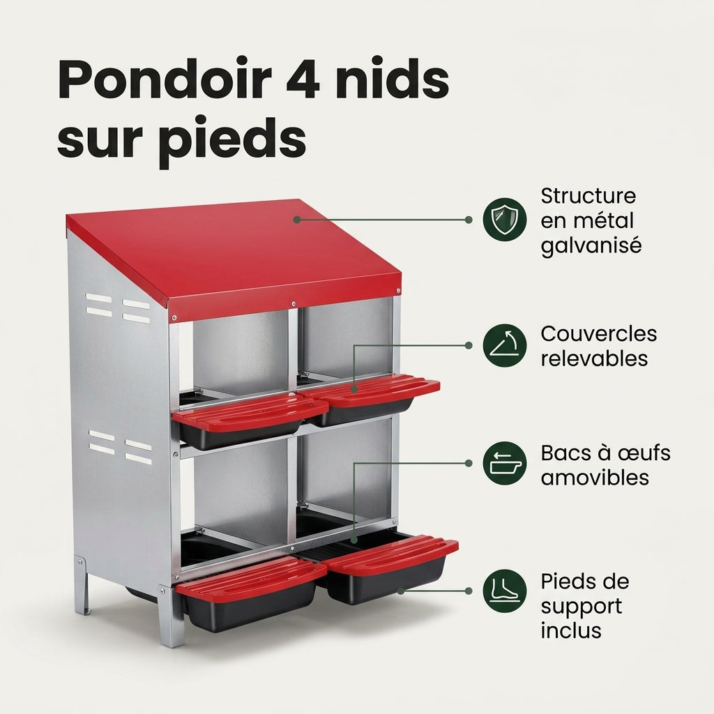 Pondoir 4 nids sur pieds : caractéristiques