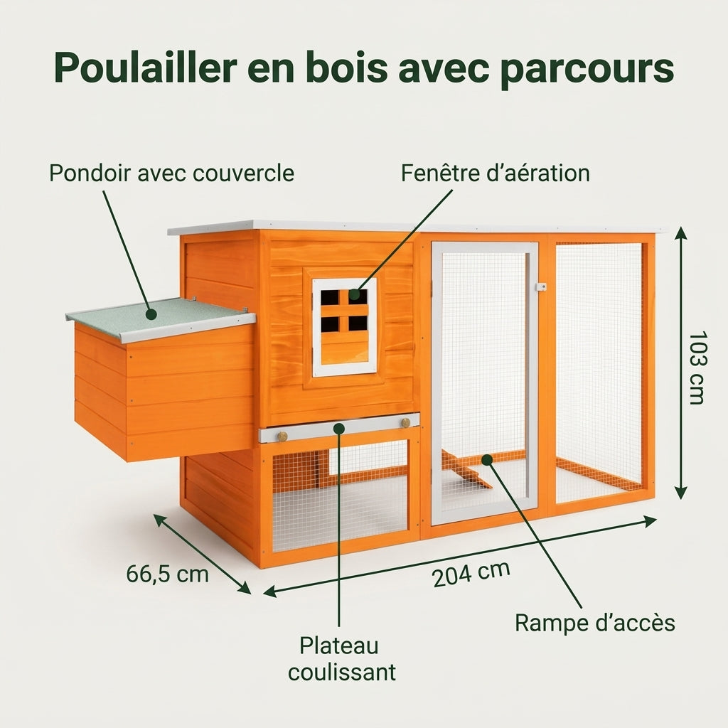 Poulailler en bois avec parcours : dimensions et points forts