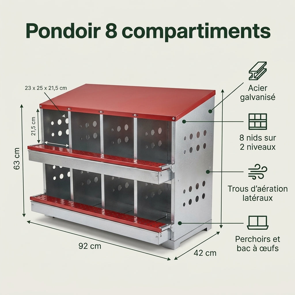 Pondoir 8 compartiments : dimensions et caractéristiques