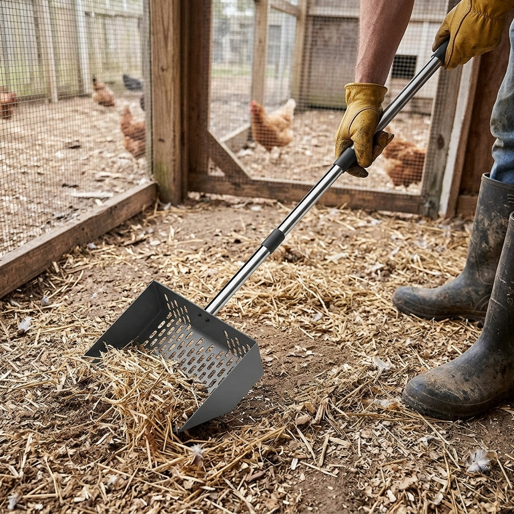 Ratissage de la paille dans un parcours avec la pelle-râteau