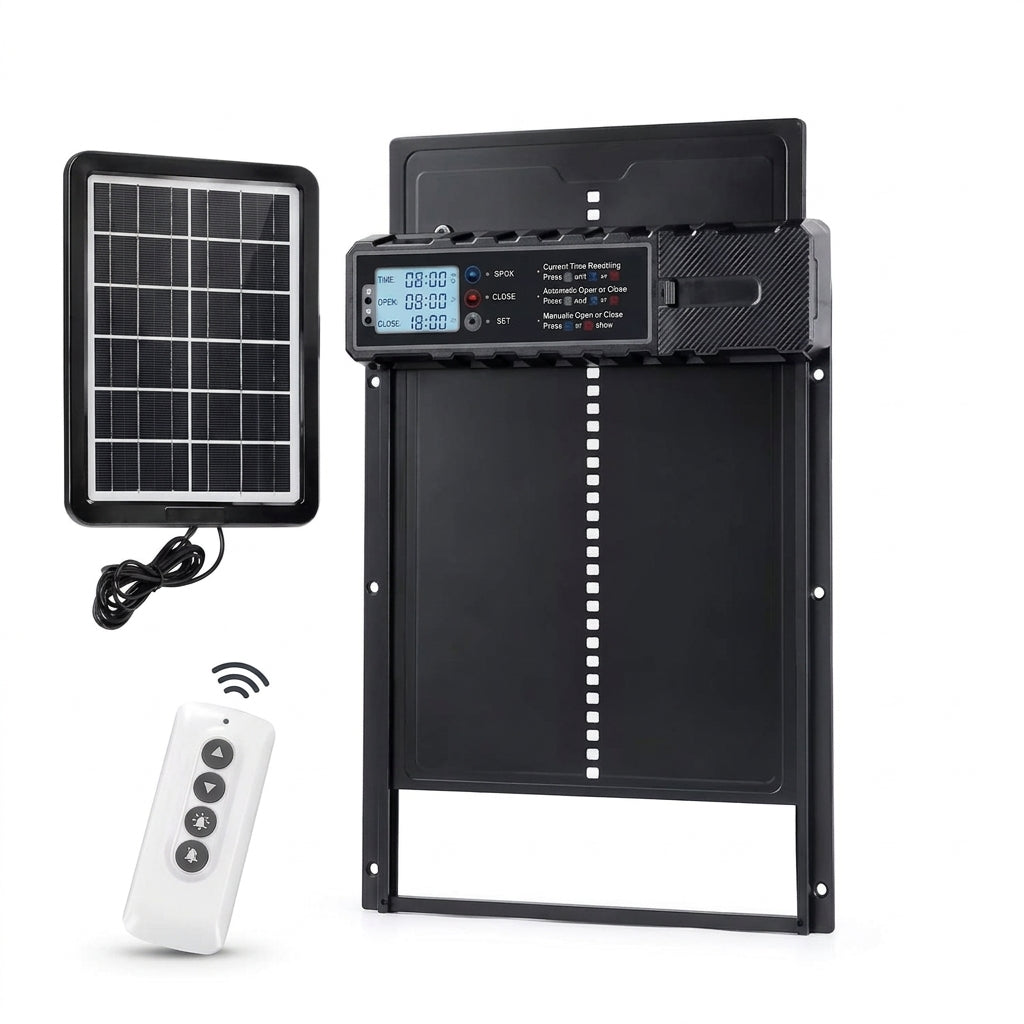 Porte automatique de poulailler avec panneau solaire et télécommande
