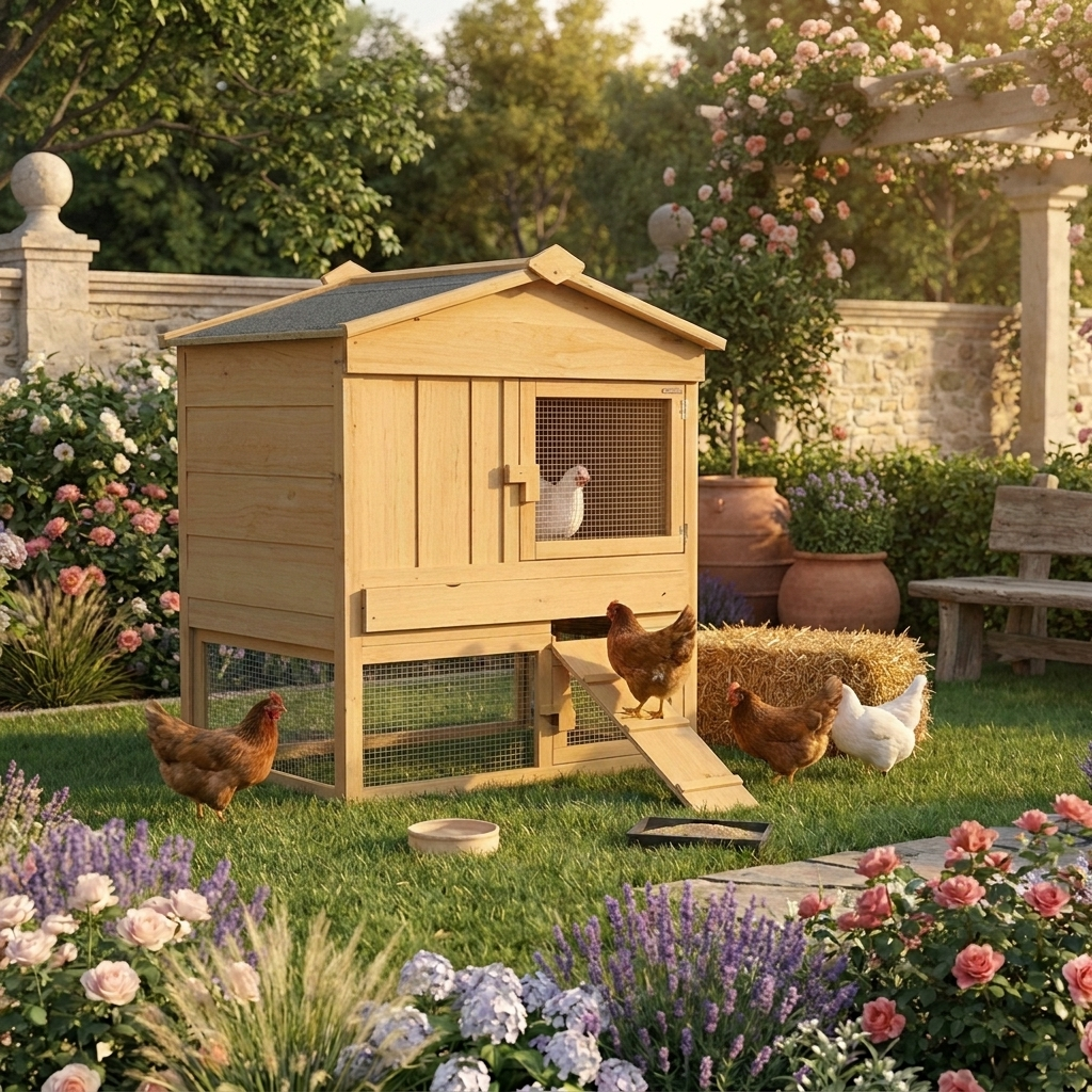 Poulailler en bois de pin brun avec porte verrouillable